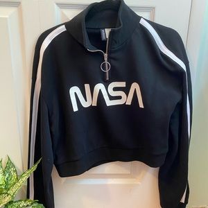 Cropped quarter zipped “NASA” sweater